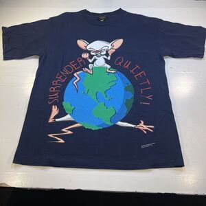 PINKY & THE BRAIN VINTAGE 1995 All Over Print TEE T SHIRT Mens L Changes 90s